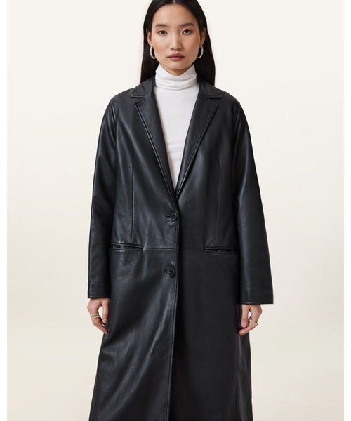 ALLSAINTS（オールセインツ）の「AIRE LONG LINE LEATHER COAT | AIRE ロング ライン レザー コート（チェスターコート・レディース・ブラック・4/6/8/10/12）」の6枚目の写真