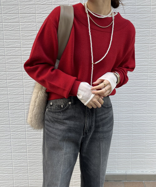 DouDou(ドゥドゥ)の「ボートネックニット(ニット/セーター・レディース・ベージュ/レッド/ブラック・FREE)」の18枚目の写真