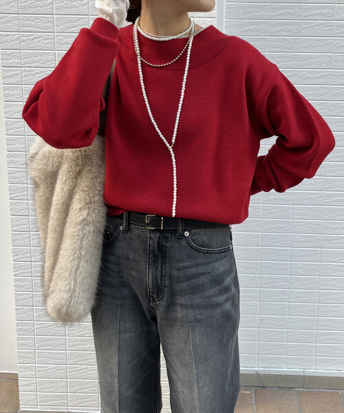 DouDou(ドゥドゥ)の「ボートネックニット(ニット/セーター・レディース・ベージュ/レッド/ブラック・FREE)」の20枚目の写真