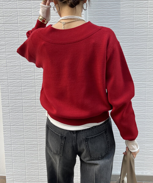 DouDou(ドゥドゥ)の「ボートネックニット(ニット/セーター・レディース・ベージュ/レッド/ブラック・FREE)」の21枚目の写真