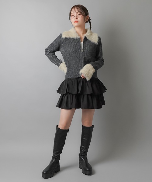 ANNA MOLINARI 襟ファーニット ブラウン 38 オシャレ キレイめ ANNA MOLINARI 襟ファーニット ブラウン 38 オシャレ キレイめ