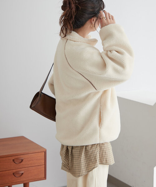 NUNIFE（ユニフィー）の「【NUNIFE】《さやべびコラボ》ロゴ刺繍ブルゾン（ブルゾン・レディース・ベージュ/チャコールグレー/アイボリー・MEDIUM/LARGE）」の4枚目の写真
