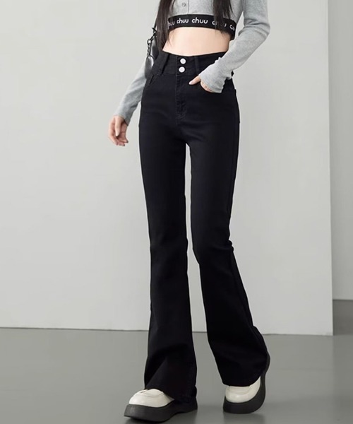 Miniministore(ミニミニストア)の「セミフレアデニムパンツ 美脚デニムパンツ(デニムパンツ・レディース・インディゴブルー/ブラック/チャコールグレー・S/L/XL/M)」の2枚目の写真
