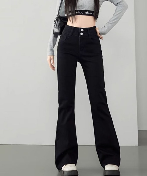 Miniministore(ミニミニストア)の「セミフレアデニムパンツ 美脚デニムパンツ(デニムパンツ・レディース・インディゴブルー/ブラック/チャコールグレー・S/L/XL/M)」の4枚目の写真