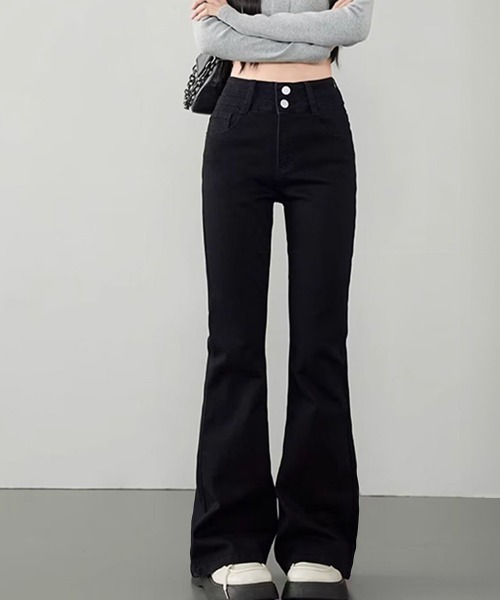Miniministore(ミニミニストア)の「セミフレアデニムパンツ 美脚デニムパンツ(デニムパンツ・レディース・インディゴブルー/ブラック/チャコールグレー・S/L/XL/M)」の5枚目の写真