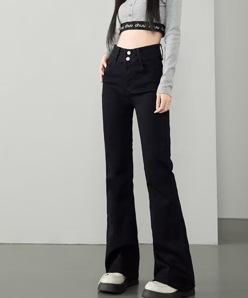 Miniministore(ミニミニストア)の「セミフレアデニムパンツ 美脚デニムパンツ(デニムパンツ・レディース・インディゴブルー/ブラック/チャコールグレー・S/L/XL/M)」の6枚目の写真