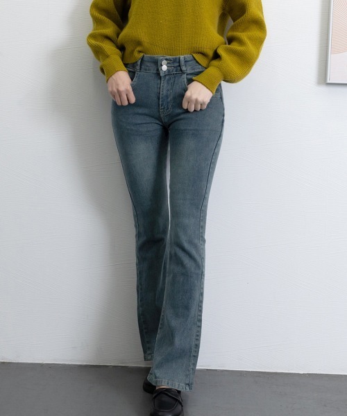 Miniministore(ミニミニストア)の「セミフレアデニムパンツ 美脚デニムパンツ(デニムパンツ・レディース・インディゴブルー/ブラック/チャコールグレー・S/L/XL/M)」の10枚目の写真