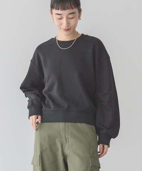 AMERICAN HOLIC（アメリカンホリック）の「タックスリーブスウェット（スウェット・レディース・ピンク/グリーン系その他3/オフホワイト/グレー系その他/ブラック・L/M）」の12枚目の写真