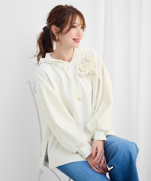 新品タグ付ローズティアラ】リボンフリル付きパーカーベージュ大きいサイズ42/46 110228212640206002?$VS_1500$