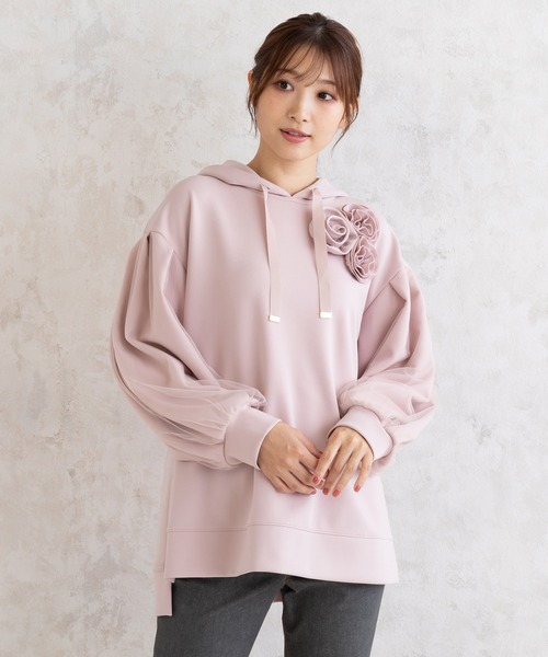 ローズティアラ46オフホワイトパーカー 長袖バックフルジップ