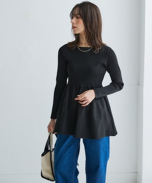 nissen(ニッセン)の「ふっくらかるいフォルムニットペプラムトップス(ハンガー干し可能)<大きいサイズ有>(ニット/セーター・レディース・グレイッシュブルー/ブラック/ベージュ系/モカ・S/M/L/LL/3L)」の6枚目の写真