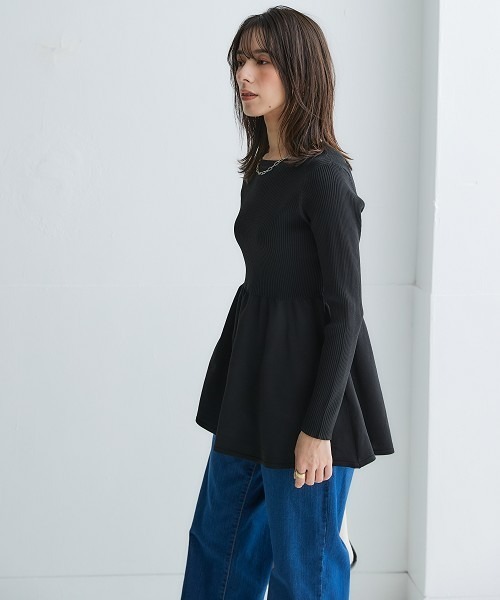 nissen(ニッセン)の「ふっくらかるいフォルムニットペプラムトップス(ハンガー干し可能)<大きいサイズ有>(ニット/セーター・レディース・グレイッシュブルー/ブラック/ベージュ系/モカ・S/M/L/LL/3L)」の7枚目の写真