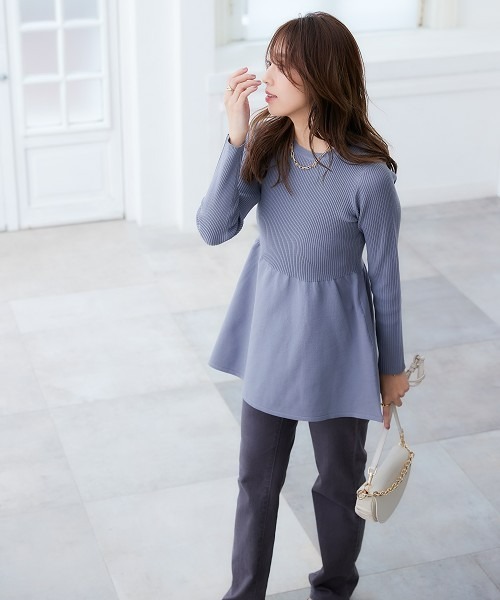 nissen(ニッセン)の「ふっくらかるいフォルムニットペプラムトップス(ハンガー干し可能)<大きいサイズ有>(ニット/セーター・レディース・グレイッシュブルー/ブラック/ベージュ系/モカ・S/M/L/LL/3L)」の17枚目の写真