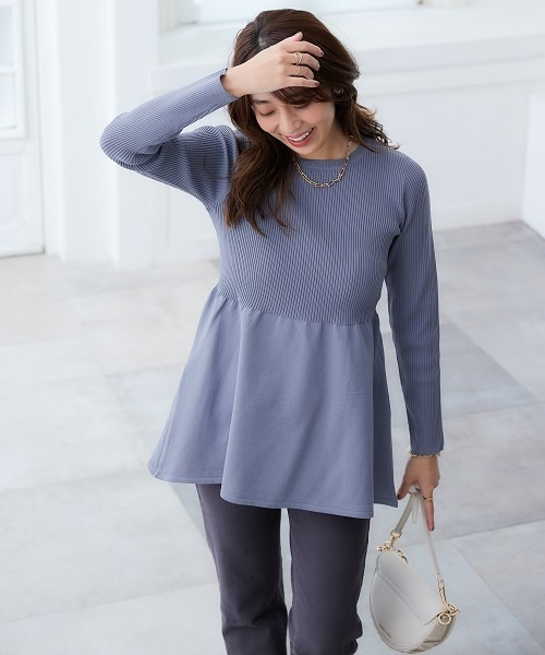 nissen(ニッセン)の「ふっくらかるいフォルムニットペプラムトップス(ハンガー干し可能)<大きいサイズ有>(ニット/セーター・レディース・グレイッシュブルー/ブラック/ベージュ系/モカ・S/M/L/LL/3L)」の18枚目の写真