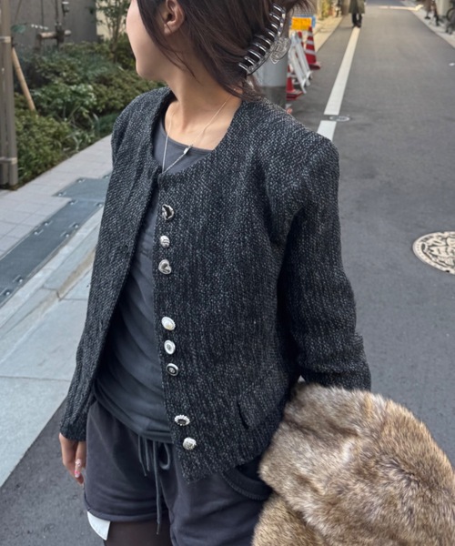 SHAGGIE(シャギー)の「ツイードショートジャケット(ブルゾン・レディース・ブラック・FREE)」の12枚目の写真