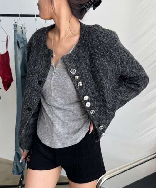 SHAGGIE(シャギー)の「ツイードショートジャケット(ブルゾン・レディース・ブラック・FREE)」の15枚目の写真