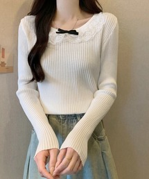 リブニットトップス レディース きれいめ