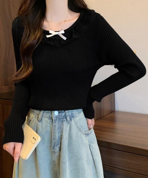 Miniministore（ミニミニストア）の「リブニットトップス レディース きれいめ（ニット/セーター・レディース・ホワイト/ワインレッド/ライトベージュ/ブラック・FREE）」の2枚目の写真