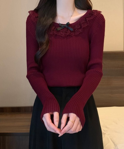 Miniministore（ミニミニストア）の「リブニットトップス レディース きれいめ（ニット/セーター・レディース・ホワイト/ワインレッド/ライトベージュ/ブラック・FREE）」の4枚目の写真