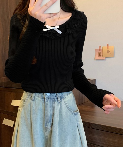 Miniministore（ミニミニストア）の「リブニットトップス レディース きれいめ（ニット/セーター・レディース・ホワイト/ワインレッド/ライトベージュ/ブラック・FREE）」の19枚目の写真