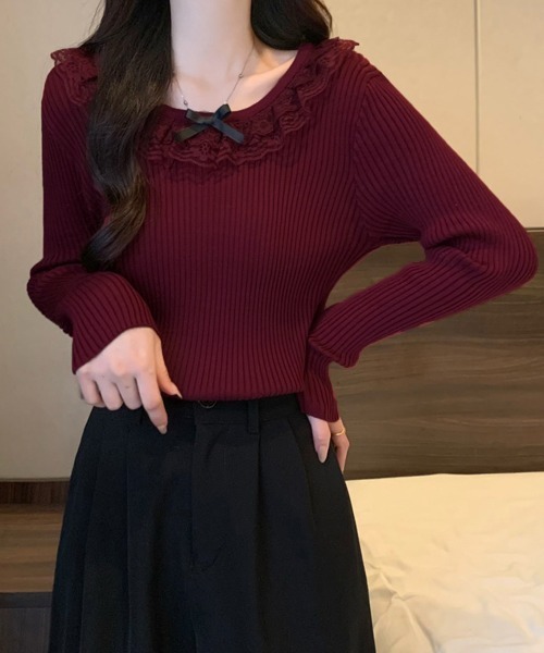 Miniministore（ミニミニストア）の「リブニットトップス レディース きれいめ（ニット/セーター・レディース・ホワイト/ワインレッド/ライトベージュ/ブラック・FREE）」の18枚目の写真