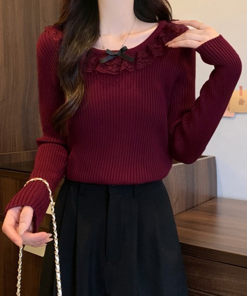 Miniministore（ミニミニストア）の「リブニットトップス レディース きれいめ（ニット/セーター・レディース・ホワイト/ワインレッド/ライトベージュ/ブラック・FREE）」の17枚目の写真