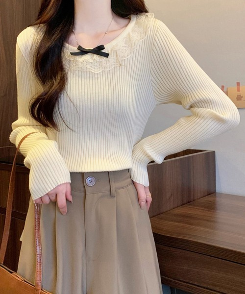 Miniministore（ミニミニストア）の「リブニットトップス レディース きれいめ（ニット/セーター・レディース・ホワイト/ワインレッド/ライトベージュ/ブラック・FREE）」の16枚目の写真