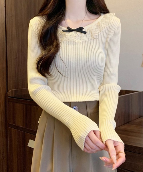 Miniministore（ミニミニストア）の「リブニットトップス レディース きれいめ（ニット/セーター・レディース・ホワイト/ワインレッド/ライトベージュ/ブラック・FREE）」の15枚目の写真