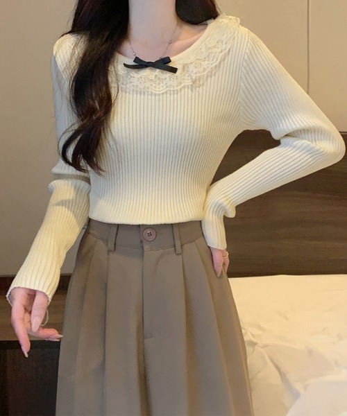 Miniministore（ミニミニストア）の「リブニットトップス レディース きれいめ（ニット/セーター・レディース・ホワイト/ワインレッド/ライトベージュ/ブラック・FREE）」の14枚目の写真