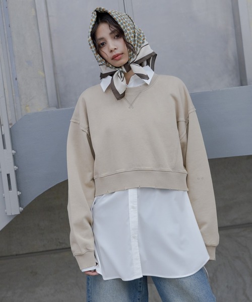 PAGEBOY（ページボーイ）の「ヴィンテージショートスウェット（スウェット・レディース・ピンク/ベージュ/チャコールグレー/オフホワイト・FREE）」の5枚目の写真