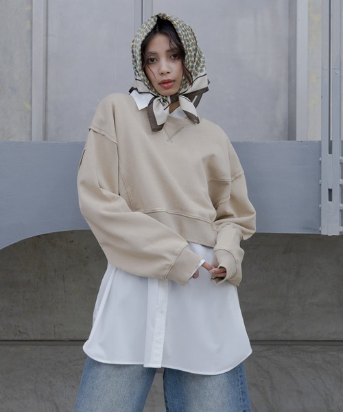 PAGEBOY（ページボーイ）の「ヴィンテージショートスウェット（スウェット・レディース・ピンク/ベージュ/チャコールグレー/オフホワイト・FREE）」の6枚目の写真