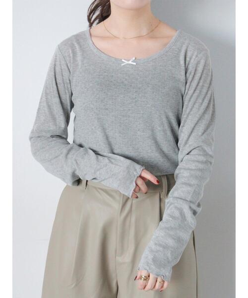 ehka sopo（エヘカソポ）の「パターンメッシュリボンカットソー（Tシャツ/カットソー・レディース・ブラック/ミント/オフホワイト/グレー・F）」の3枚目の写真