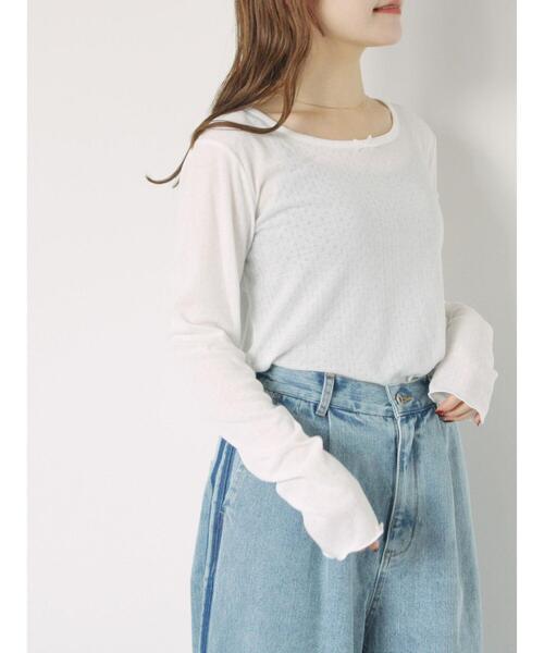 ehka sopo（エヘカソポ）の「パターンメッシュリボンカットソー（Tシャツ/カットソー・レディース・ブラック/ミント/オフホワイト/グレー・F）」の2枚目の写真