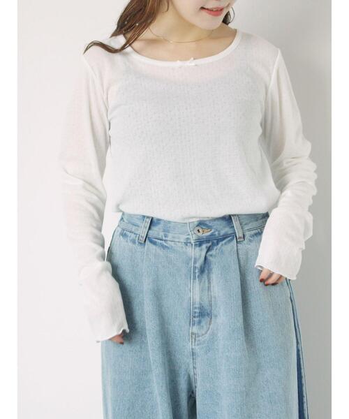 ehka sopo（エヘカソポ）の「パターンメッシュリボンカットソー（Tシャツ/カットソー・レディース・ブラック/ミント/オフホワイト/グレー・F）」の5枚目の写真