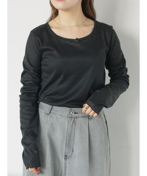 ehka sopo（エヘカソポ）の「パターンメッシュリボンカットソー（Tシャツ/カットソー・レディース・ブラック/ミント/オフホワイト/グレー・F）」の7枚目の写真