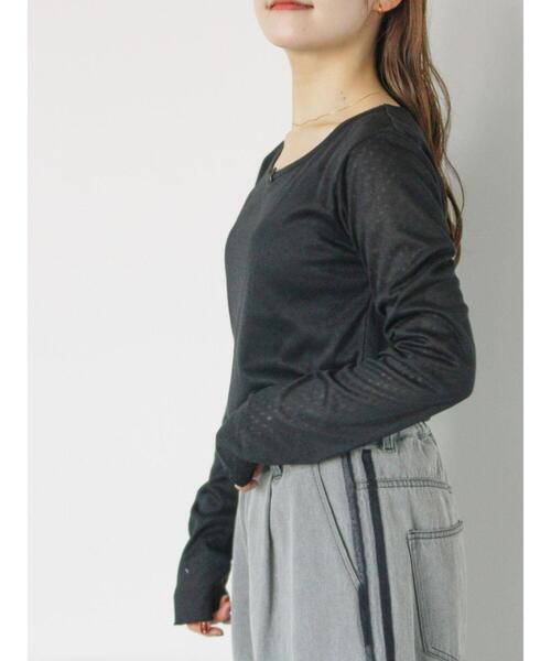 ehka sopo（エヘカソポ）の「パターンメッシュリボンカットソー（Tシャツ/カットソー・レディース・ブラック/ミント/オフホワイト/グレー・F）」の8枚目の写真