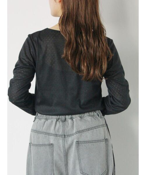 ehka sopo（エヘカソポ）の「パターンメッシュリボンカットソー（Tシャツ/カットソー・レディース・ブラック/ミント/オフホワイト/グレー・F）」の9枚目の写真