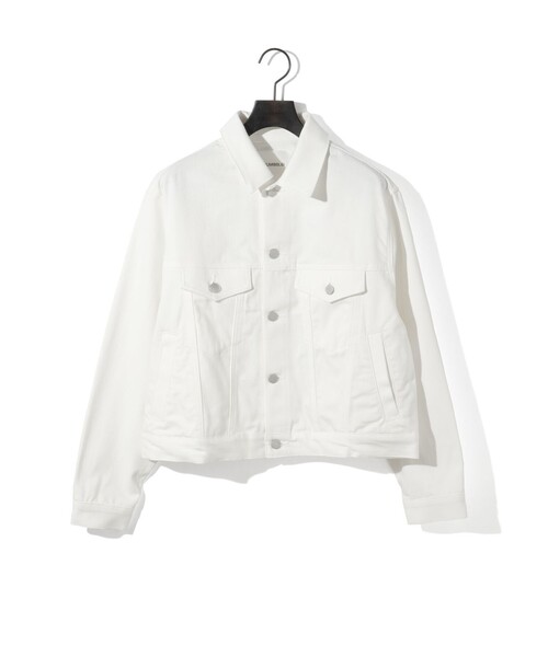 MIDIUMISOLID(ミディウミソリッド)の「MIDIUMISOLID for Ladies ショートデニムジャケット(ダウンジャケット/コート・レディース・ブルー/ホワイト・FREE)」の1枚目の写真