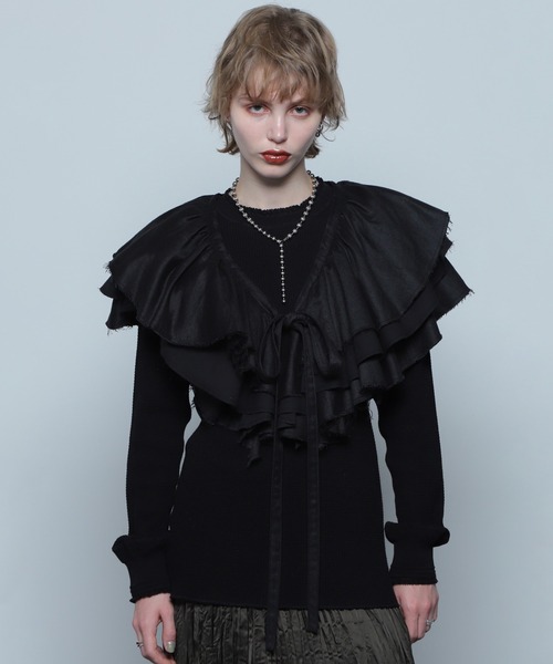 ROSE BUD（ローズバッド）の「(CREOLME)メニーウェイフリル付け衿ベルト（シャツ/ブラウス・レディース・ブラック/ホワイト・ONE SIZE）」の5枚目の写真