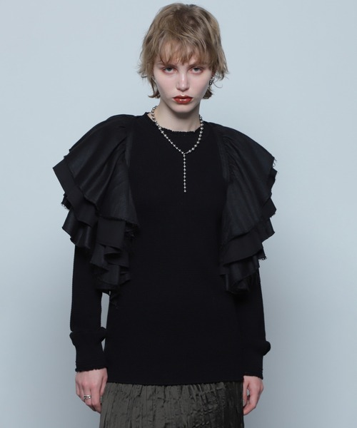 ROSE BUD（ローズバッド）の「(CREOLME)メニーウェイフリル付け衿ベルト（シャツ/ブラウス・レディース・ブラック/ホワイト・ONE SIZE）」の7枚目の写真