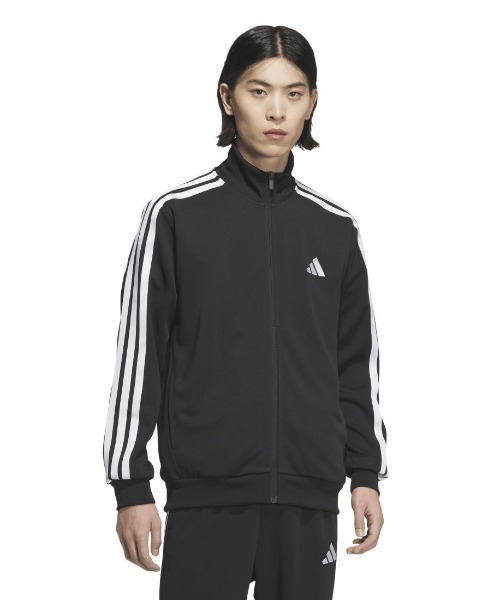 adidas(アディダス)の「アディダス adidas スリーストライプス レギュラーフィット ダブルニット トラックジャケット(ジャージ・メンズ・ブラック×ホワイト/ブルー系その他/ブラック×ブラック/ネイビー・LL/M/L/3L/S/XL)」の2枚目の写真