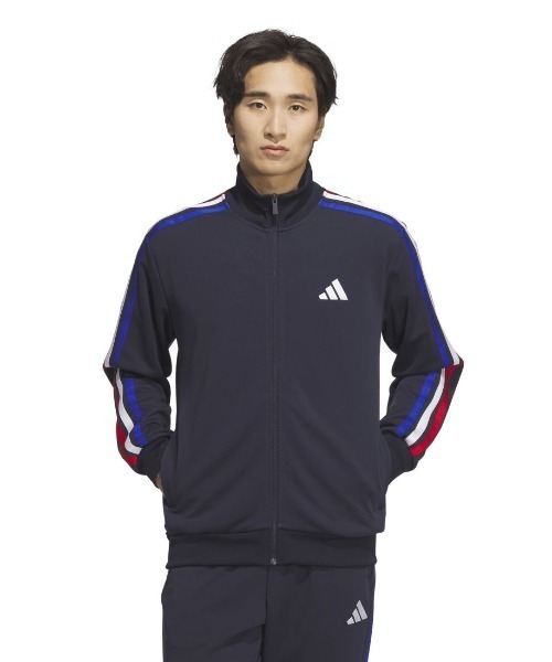 adidas(アディダス)の「アディダス adidas スリーストライプス レギュラーフィット ダブルニット トラックジャケット(ジャージ・メンズ・ブラック×ホワイト/ブルー系その他/ブラック×ブラック/ネイビー・LL/M/L/3L/S/XL)」の4枚目の写真