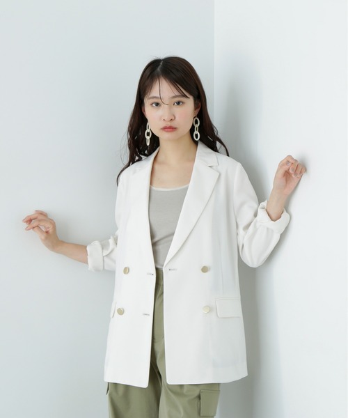 N.(N. Natural Beauty Basic)(エヌエヌナチュラルビューティーベーシック)の「マットウースダブルジャケット(テーラードジャケット・レディース・ブラウン/オフホワイト/ネイビー/グレー・SMALL/MEDIUM)」の5枚目の写真