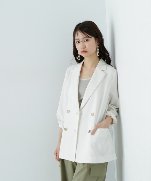 N.(N. Natural Beauty Basic)(エヌエヌナチュラルビューティーベーシック)の「マットウースダブルジャケット(テーラードジャケット・レディース・ブラウン/オフホワイト/ネイビー/グレー・SMALL/MEDIUM)」の6枚目の写真