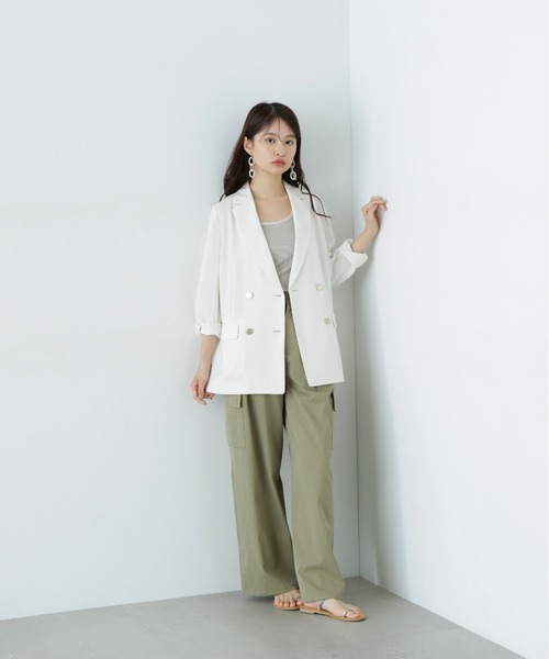 N.(N. Natural Beauty Basic)(エヌエヌナチュラルビューティーベーシック)の「マットウースダブルジャケット(テーラードジャケット・レディース・ブラウン/オフホワイト/ネイビー/グレー・SMALL/MEDIUM)」の8枚目の写真