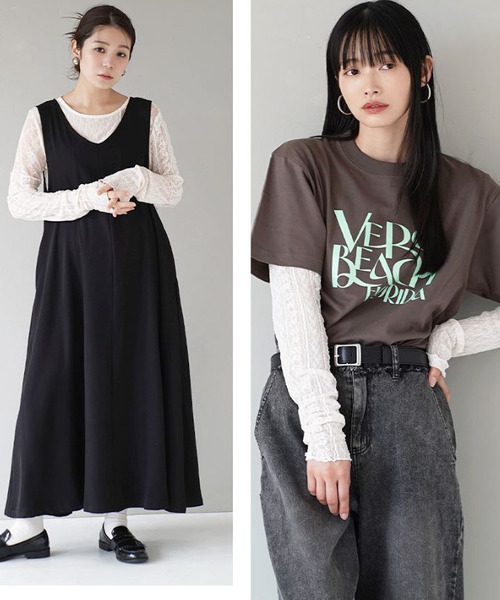 e-zakkamania stores（イーザッカマニアストアーズ）の「シアーレース パッチワークカットソー（Tシャツ/カットソー・レディース・アイボリー/ブラック・フリー）」の5枚目の写真