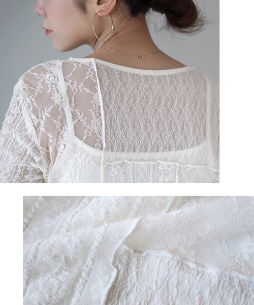 e-zakkamania stores（イーザッカマニアストアーズ）の「シアーレース パッチワークカットソー（Tシャツ/カットソー・レディース・アイボリー/ブラック・フリー）」の7枚目の写真