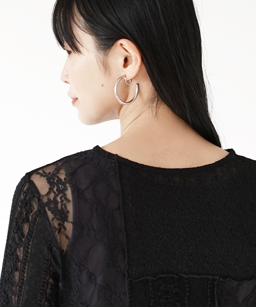 e-zakkamania stores（イーザッカマニアストアーズ）の「シアーレース パッチワークカットソー（Tシャツ/カットソー・レディース・アイボリー/ブラック・フリー）」の11枚目の写真