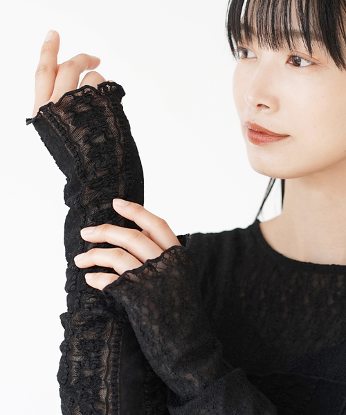 e-zakkamania stores（イーザッカマニアストアーズ）の「シアーレース パッチワークカットソー（Tシャツ/カットソー・レディース・アイボリー/ブラック・フリー）」の12枚目の写真