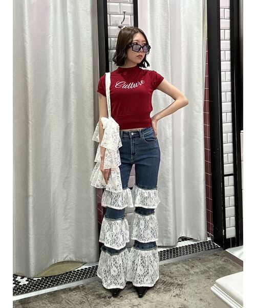 jouetie レースフリル フレアパンツ セール】レースフリルフレアデニムパンツ 夏服（デニムパンツ